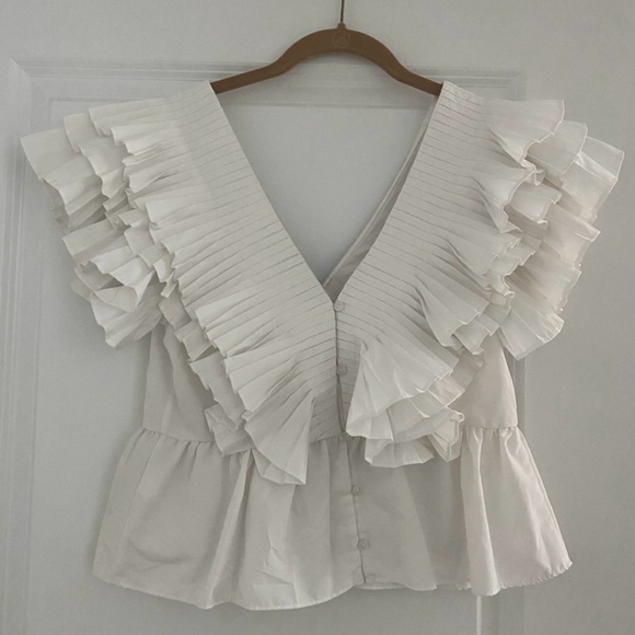 Zara White Ruffle Blouse - Picture 3 of 3